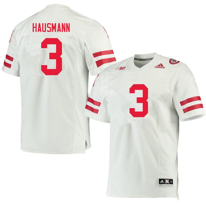 Men #3 Cooper Hausmann Nebraska Cornhuskers College Football Jerseys Sale-White - Click Image to Close